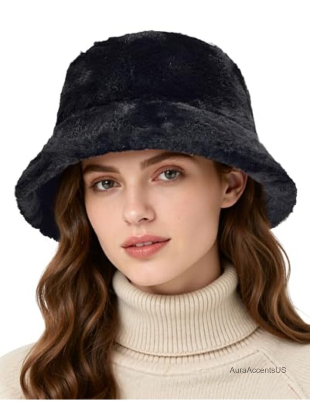 Faux Fur Bucket Hat Fuzzy Plush Winter Warm Hat for Women